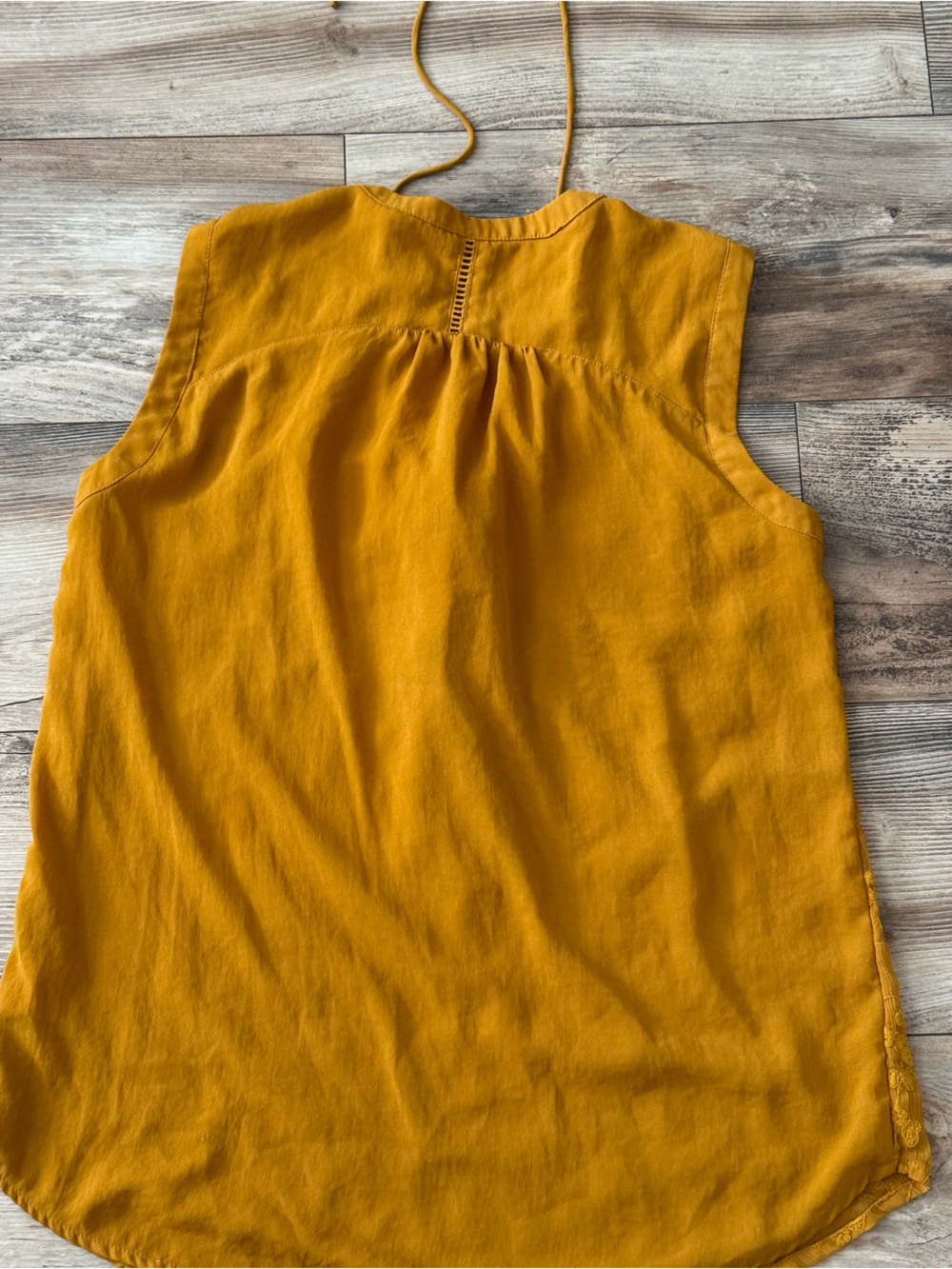 Maeve Anthropologie Embroidered lace up mustard tank top size 8 - Picture 7 of 14